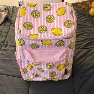Pink Lemon Print Backpack Cooler